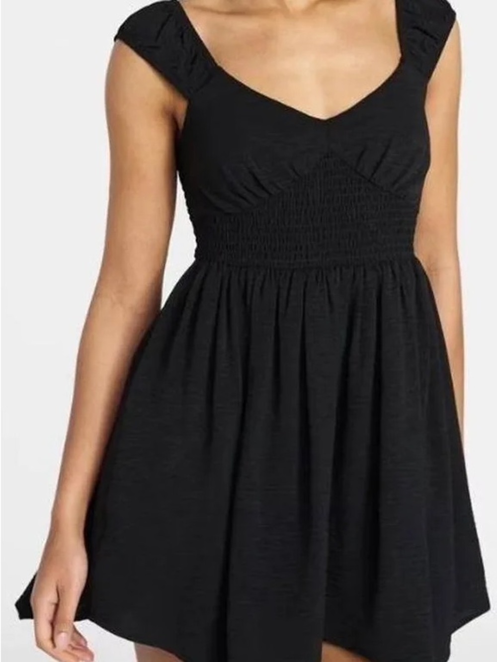 No Boundaries Black Smocked Mini Dress with V-Neck